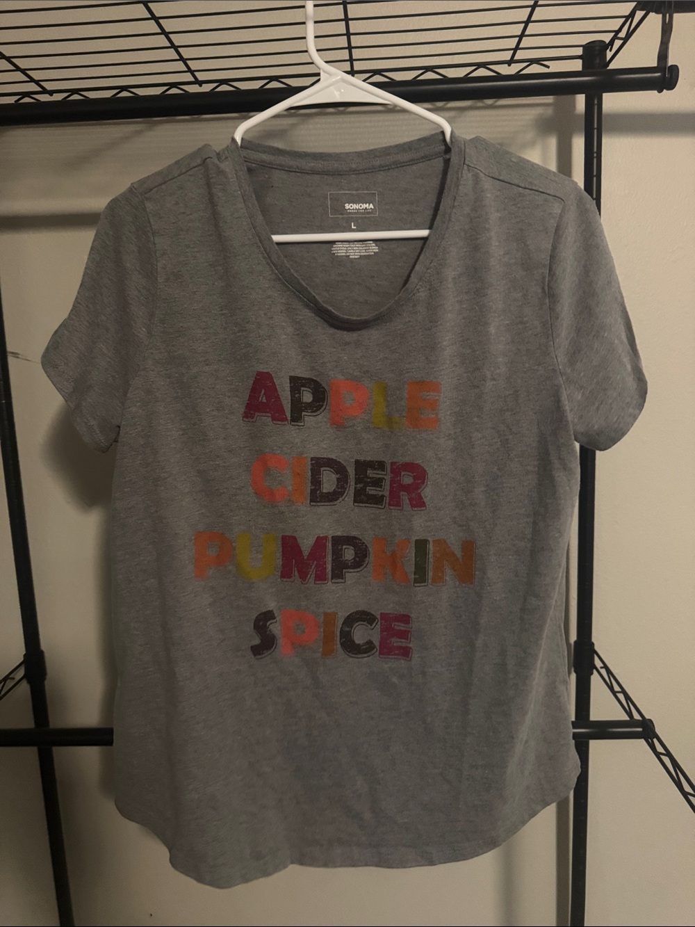 Sonoma Gray Short Sleeve Tee with Multicolor Fall Text